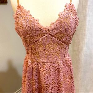 Anthropologie Current Air Pink Lace Midi Dress